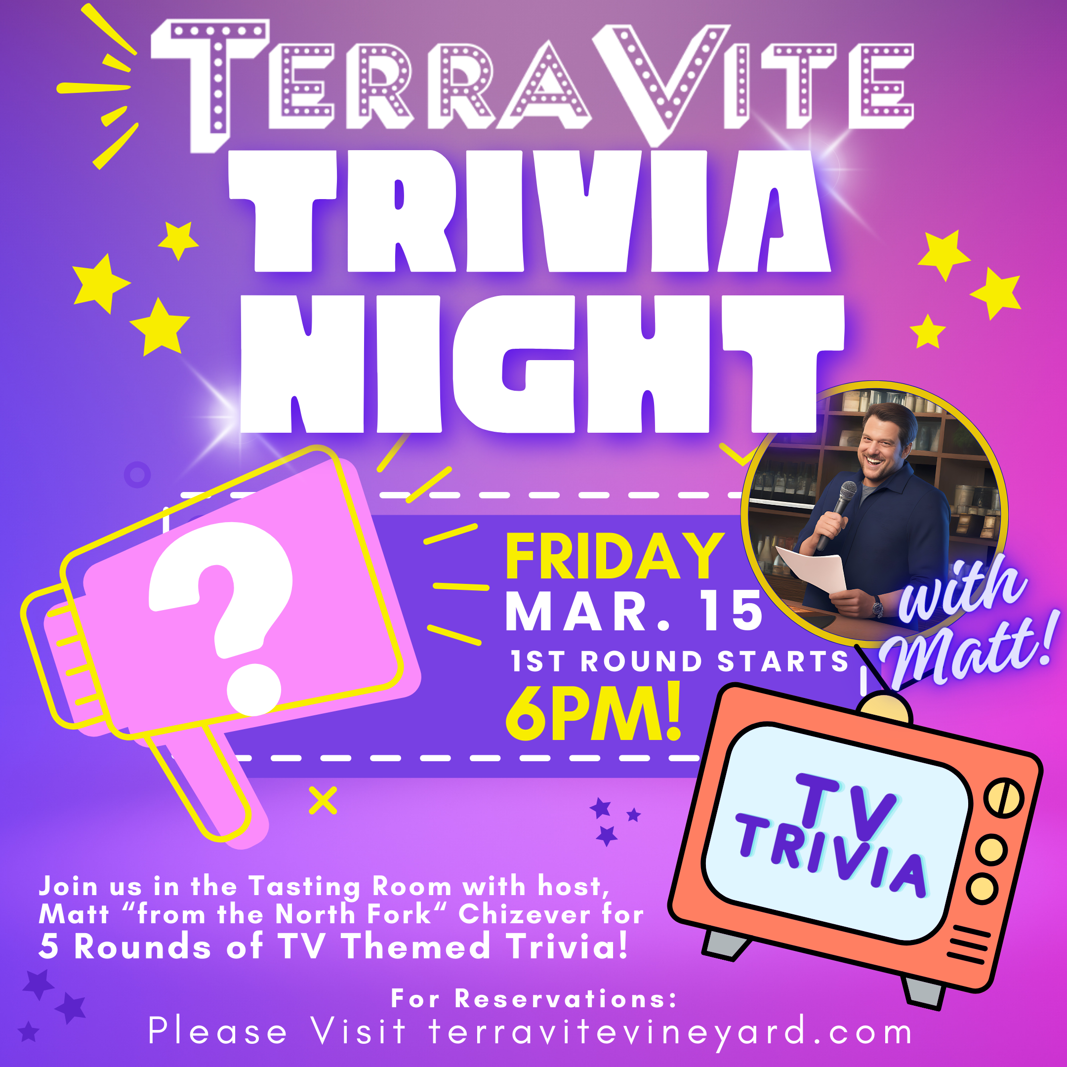 Terra Vite hosts Trivia Night on March 15th (Friday) starting at 6pm!
